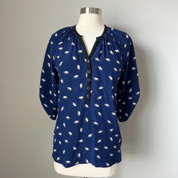Yumi Kim Elephant Print 100% Silk Blouse Size Medium - Picture 3 of 15